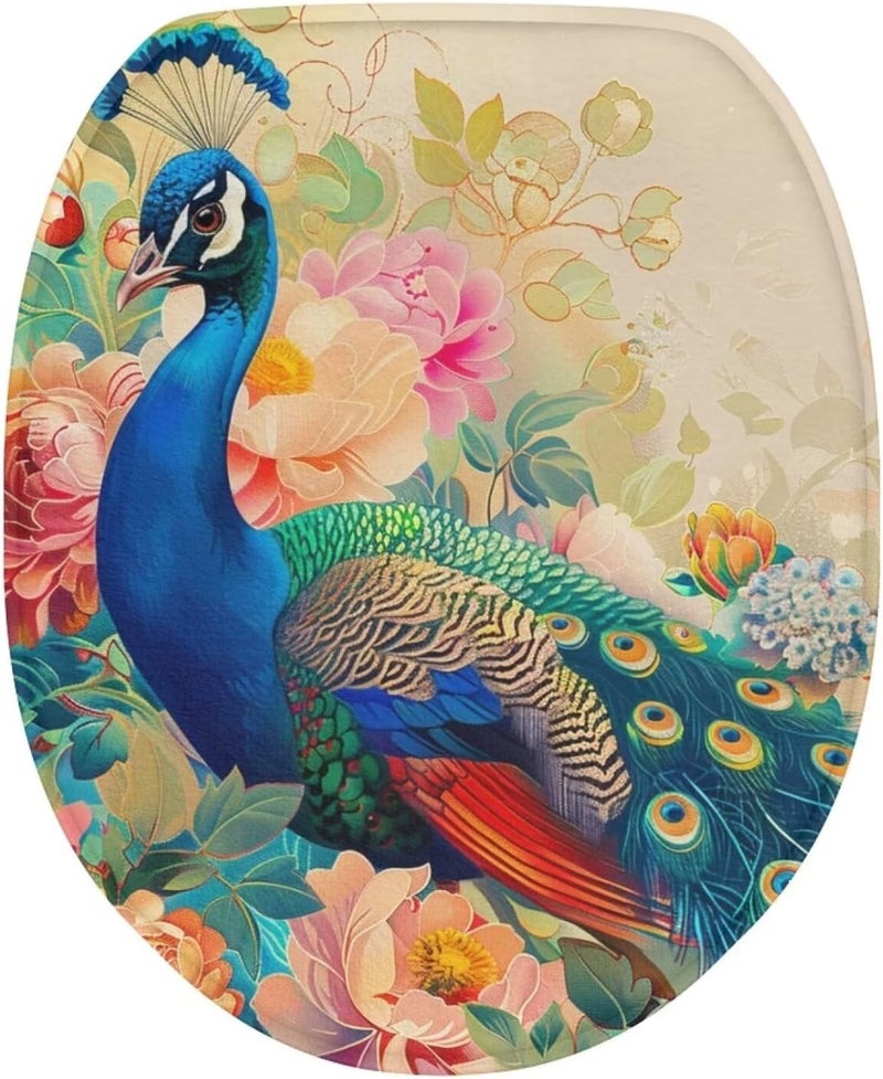 Flashideas Peacock Toilet Seat Covers for Bathroom Soft Plush Seat Covers Tank Lip Covers Easy to Clean Bathroom Decoration Accessories Fits Most Toilet Tanks & Lids - Image 1